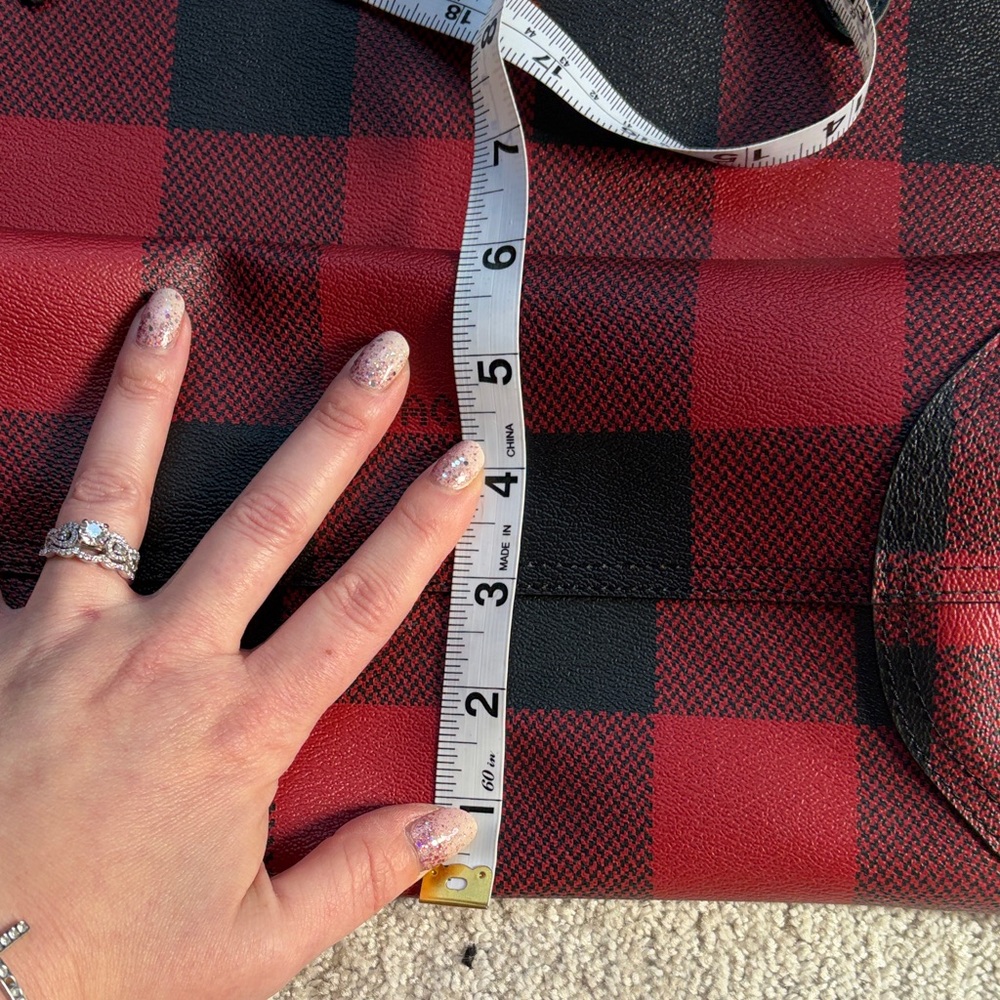 Coach Red and Black Buffalo Plaid Tote with Black Leather Trim - Picture 6 of 9